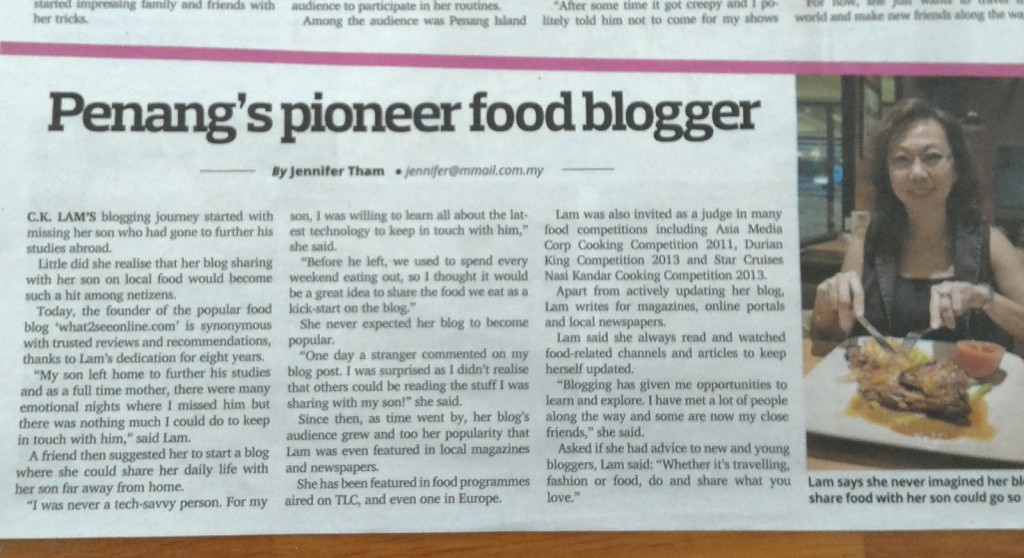 CK Lam, Penang Pioneer Food Blogger in the media